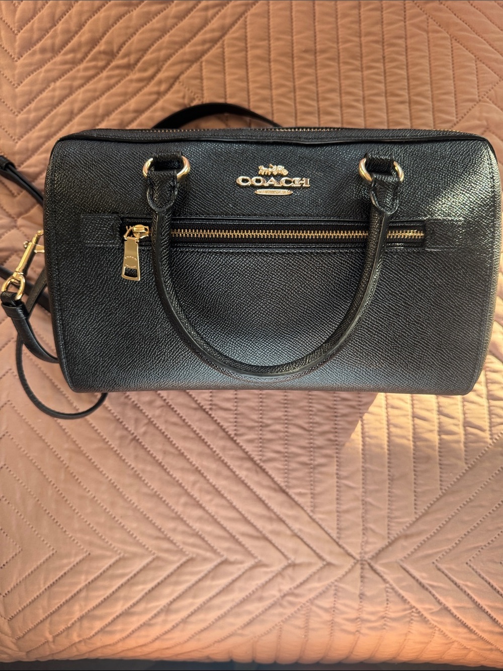 Coach Black Saffiano Leather Satchel with Gold Hardware